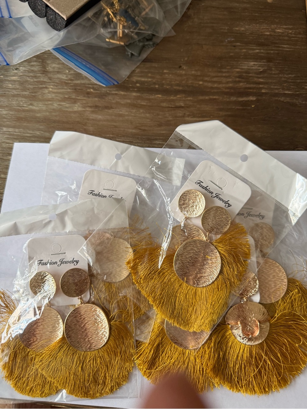 Fashion Jewelry Gold-Tone Earrings with Mustard Fringe 5 pairs brand new